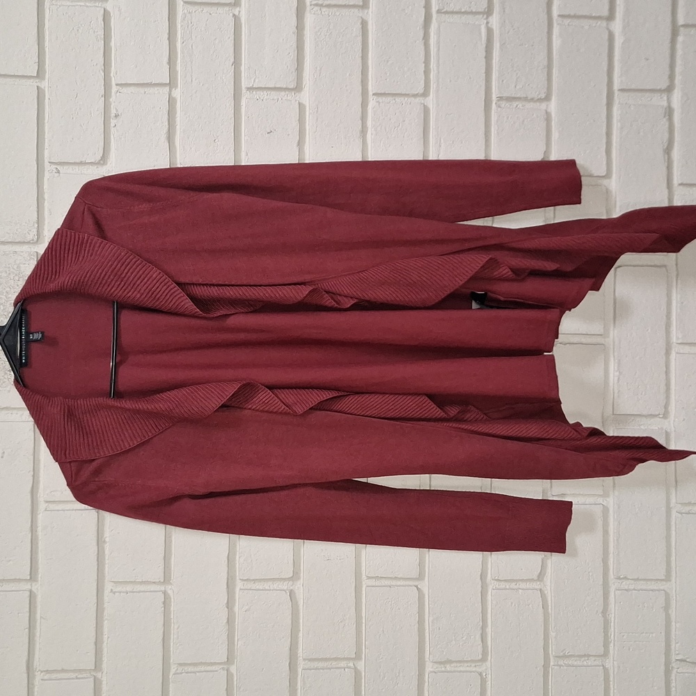 White House Black Market Burgandy  Ruffled Sweater Cardigan. Size XS